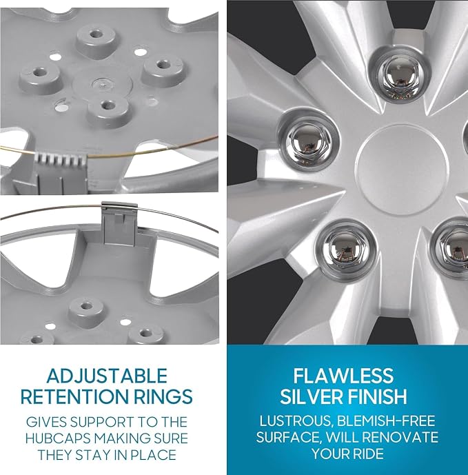 (4-Pack) Premium Black/Silver Hubcaps 16" Wheel Rim Cover Hub Caps Two-Tone Style Replacement Snap On Car Truck SUV - 16 Inch Set