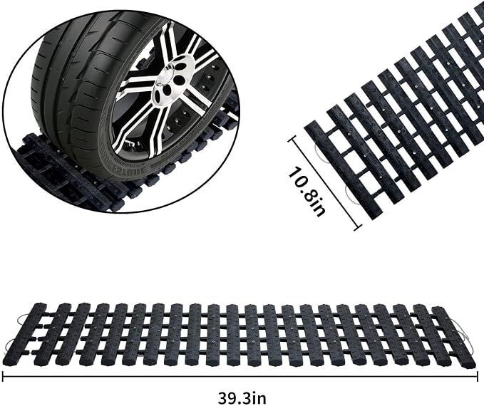 Emergency Devices 2 pcs Tire Traction Mats 39.3" (L) x 10.8" (W), Portable for Snow, Ice, Mud, and Sand Used to Car, Truck, Van or Fleet Vehicle Off Road Winter Accessories (2PCS* 39in)