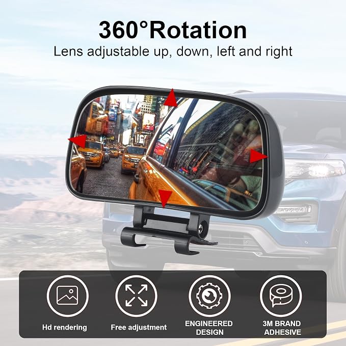 Blind Spot Mirror, Adjustable Mounted Blindspot Mirror HD Glass Wide Angle View, Side Rearview Mirror Universal, Black