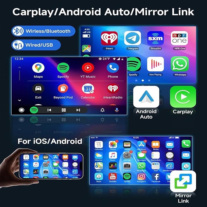 7 inch Touchscreen Car Stereo Fit for Ford Explorer 2006-2010, Android 13 Double Din Car Radio with Carplay & Android Auto in-Dash Navigation BT Mirror Link WiFi Backup Camera 2+64G
