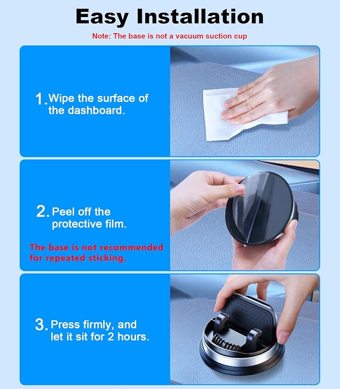 Dash Cell Phone Car Mount, Multifunctional Car Dashboard Mobile Phone Holder, 360 Rotatable Non Slip Mat Universal Car Phone Stand Hands Free, Compatible with iPhone, Samsung, Google, Android