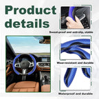 2pcs Carbon Fiber Anti-Skid Steering Wheel Cover, Anti-Skid Steering Wheel Cover/Segmented Steering Wheel Protector/Car Interior Accessories for Men/Women - Durable(Blue)