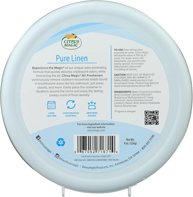 Odor Absorbing Solid Air Freshener, Pure Linen, 8-Ounce, Pack of 3