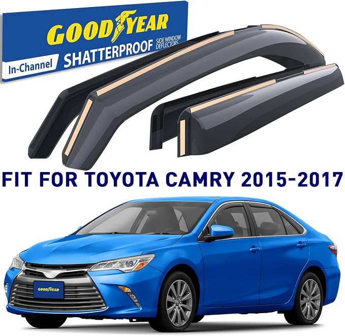 Goodyear Shatterproof in-Channel Window Deflectors for Toyota Camry 2015-2017, Rain Guards, Window Visors for Cars, Vent Deflector, Car Accessories, 4 pcs - GY007928