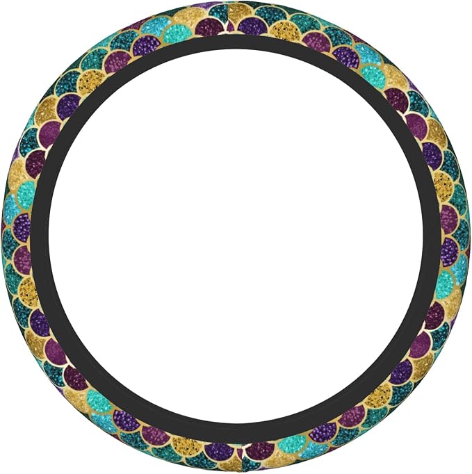 Glitter Mermaid Scales Steering Wheel Cover Cute for Women Men Car Accessories Universal 15 Inch Anti-Slip Automotive Steering Wheels Protector Covers for Truck SUV Sedan Turquoise