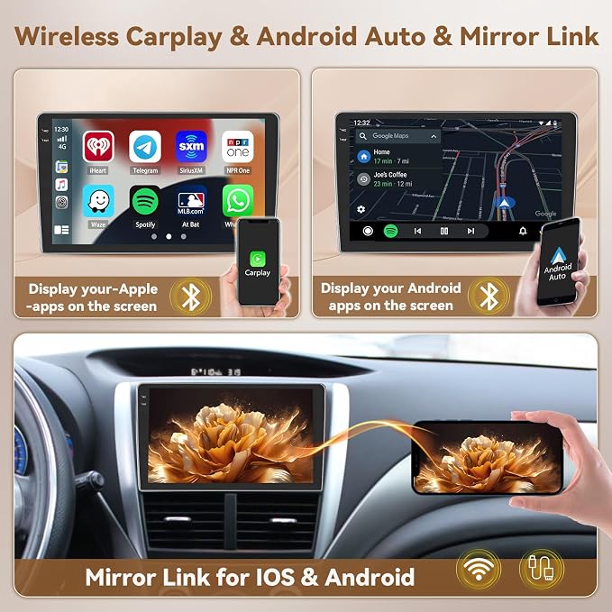 [4+64G] Android 15 Carplay Stereo Double Din, 9'' in-Cell Touch Screen Radio Wireless Carplay Android Auto 5G WiFi Car Stereo Bluetooth 5.0 Mirror Link GPS SWC FM/RDS/EQ, AHD Backup Camera+Mic | Wireless Carplay Android Auto, Bluetooth GPS Mirro...