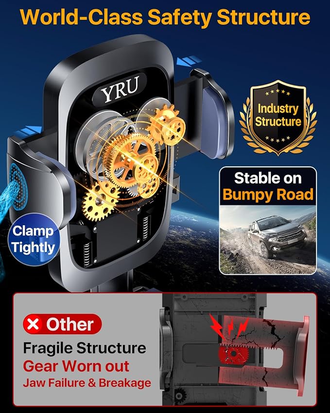 YRU [True Upgrade for Safety] Car Phone Holder Mount [Patent & Military-Grade] Dashboard Cell Phone Holder for Car Vent Windshield Phone Stand for iPhone 17 16 15 14 13 Pro Max Truck Samsung, Purple