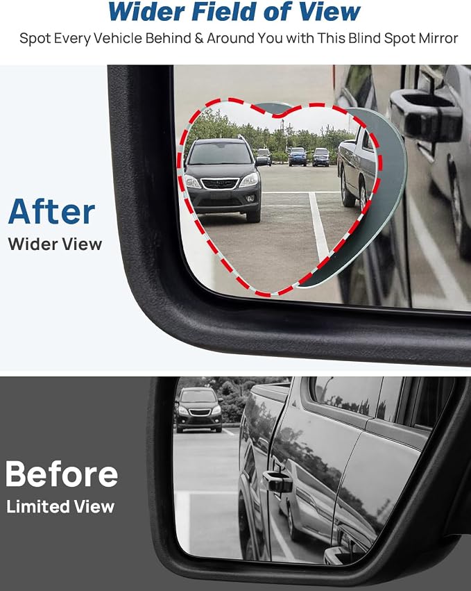 Heart Shaped Blind Spot Mirror 2 Pack HD Frameless Convex Glass for Wide Angle View and Safer Lane Changing Compatible with Cars SUVs Trucks RVs Cute & Safe Car Mirror Accessory