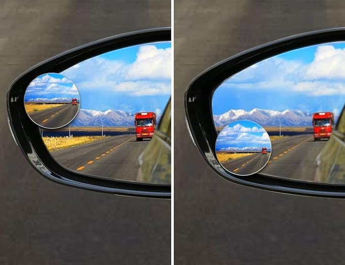 Frameless Wide Angle Mirror - Adjustable Round HD Glass Convex Rear View Mirror - 360 Rotate for Car, SUV & Trucks - Stick On Design - 2 Pack