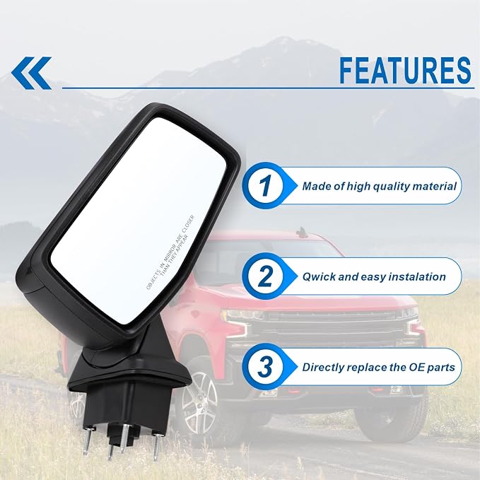 Right Passenger Side Mirror Compatible with 2019 2020 2021 2022 2023 2024 2025 Chevy Silverado 1500 With Temperature Sensors Black Replace#GM1321582(2Pins)