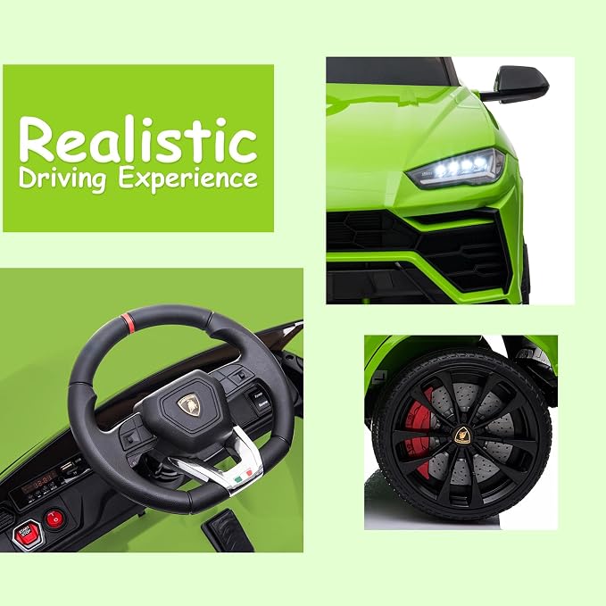 Electric Car for Kids 12V Licensed Lamborghini Ride On Car with Remote Control,Max Speed 2.5Mph,LED Lights,Music Players,Opening Doors,Spring Suspension,Toddler Cars to Drive (Green)