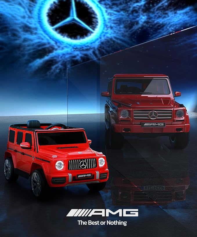 Licensed Mercedes-Benz AMG G63 Ride on Toys,Drivable Car for Toddler,Kids' Electric Vehicles,Dual Mode of Flashing Light/LED Light,Low Battery Prompt,Bluetooth,Music& Horn,Soft Start,Red