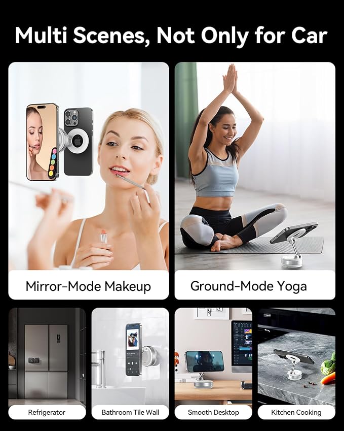2026 Upgraded for MagSafe Vacuum Car Phone Mount, 2800gf Strong Magnetic Phone Holders for Your Car, 360° Adjustable 98LBS Suction Cup Car Mount, Car & Truck Accessory for iPhone 12–17 Pro Max