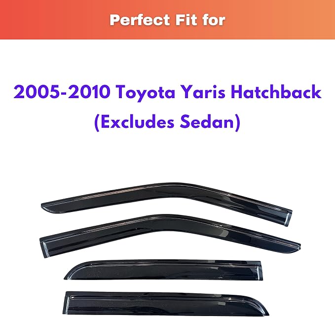 KPY Rain Guards Fit for 2005-2010 Toyota Yaris Hatchback, Out-Channel Window Visors Vent Wind Deflectors 4PC, Car Accessories for 05-10 Yaris Hatchback (Excludes Sedan)