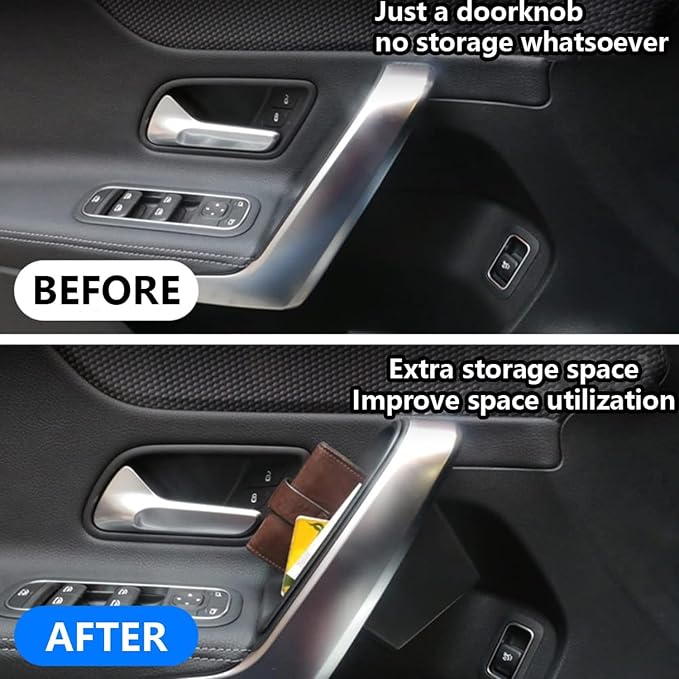 Door Handle Storage Box for Mercedes A-Class CLA A180L A200L | Pocket Organizer for A180L A200L 2019-2026 and CLA 2021-2025 Front/Rear Doors; ABS plastic, anti-slip pad, 2pcs set