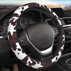 Brown Cow Print Neoprene Steering Wheel Cover for Men Women Anti-Slip Elastic Steering Wheel Protective Cover 15in Universal Car Accessories Fit Cars, SUVs, Auto
