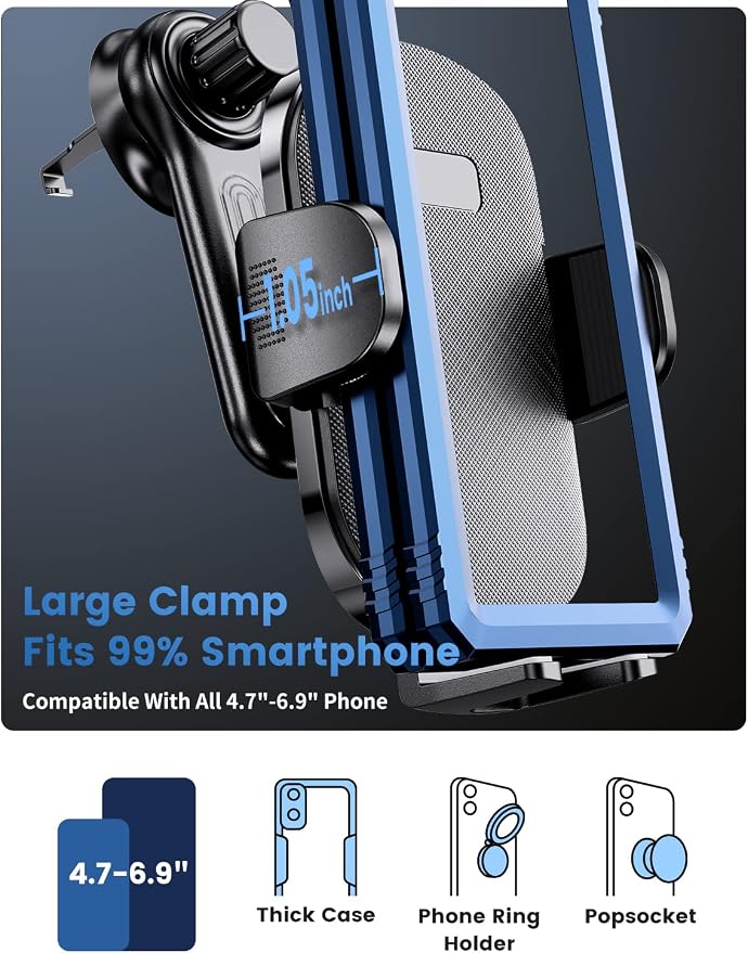 Car Vent Phone Mount, Car Phone Holder Mount with Swing Arm Air Vent Clip Car Mount Cell Phone Holder Car for iPhone 17/16/ 15/14/ 13 Pro Max & All 4.7" - 6.9" Android Smartphone