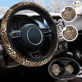 Leopard Print Steering Wheel Cover Universal 14.5-15 Inch Non-Slip Cheetah Car Accessories