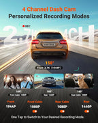 N5S 4 Channel 360 Degree 2.7K Dash Cam, 4CH STARVIS 2 Night Vision, 2.7K+1080P*2+1440P Front Rear Inside Dashcam, 24/7 Buffered Parking Mode, WiFi, Voice Control, Dual GPS, Support 1TB Max