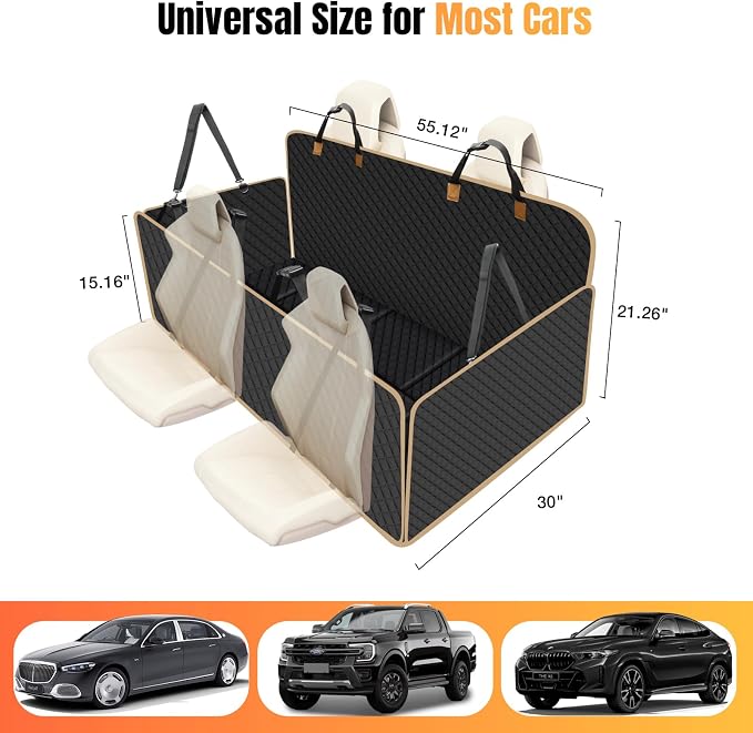 Dog Car Seat Cover for Back Seat, Dog Car Bed Cover with Strong Hard Bottom, Back Seat Extender Hammock for Cars SUV Truck,4 Panels Black Large Size