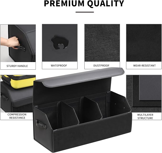 Leather Car Trunk Organizer,Durable Collapsible Adjustable Compartments Cargo Storage,Extra Large Capacity,AK-151