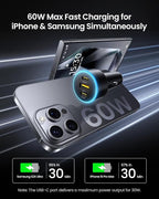 60W USB C Car Charger - Car Phone Charger Adapter PD30W & QC3.0 Fast Charging, Car USB Charger Multi Port, Cigarette Lighter USB Charger, Car Charger with LED for iPhone 17/16/15/14/13/12 Series
