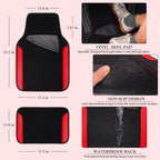 Faux Leather Steering Wheel Cover and Waterproof Car Floor Mats,Universal Car Combo Fit for 95% Sedan,SUV,Cars,14.5-15inch Sporty Anti-Slip Safety Comfortable Design(Black＆Red)