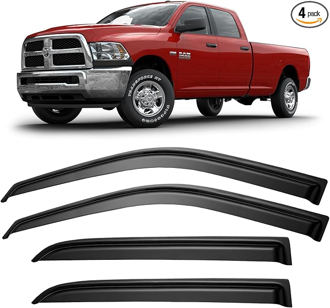 Window Visors Rain Guards for 2009-2018 Ram 1500 Crew/Mega Cab, 2010-2025 Ram 2500 & 3500 CrewCab Window Vent Wind Deflectors Visors Shades