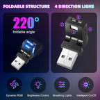 2 Pcs Mini USB LED Light Car LED Interior Lighting 5v RGB Foldable Ambient Lighting Adjustable 8 Color and Brightness Smart USB Night Lamp for Cars Laptop Keyboard (USB-A)