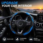 Car Steering Wheel Cover 15 inch, Microfiber PU Leather Elastic Steering Wheel Protector, Anti-Slip Breathable Car Interior Accessories for Most Cars (Blue)