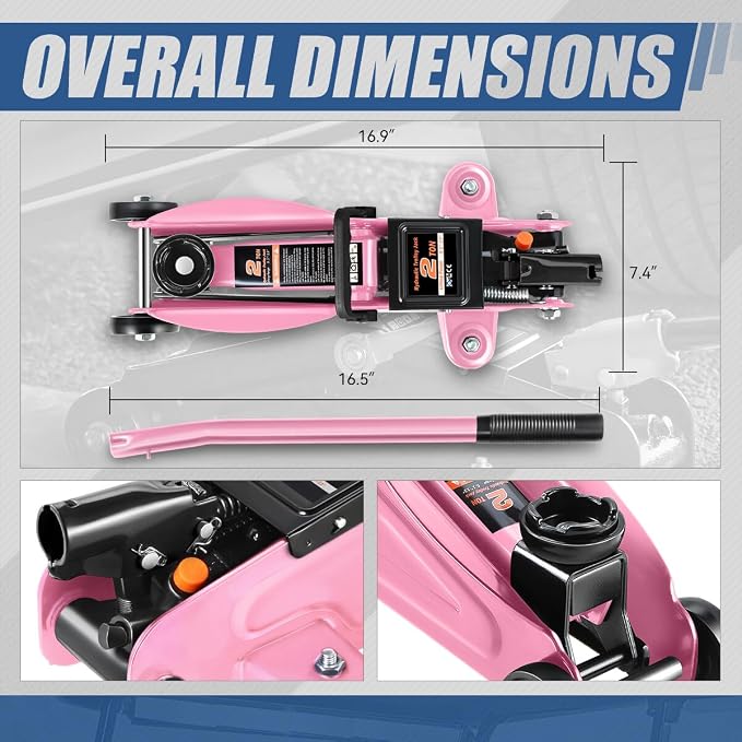 2 Ton Floor Jack with Jack Stands, Heavy Duty Steel Hydraulic Racing Floor Jack with Single Piston Quick Lift Pump, Hydraulic Trolley Service Car Jack, Pink
