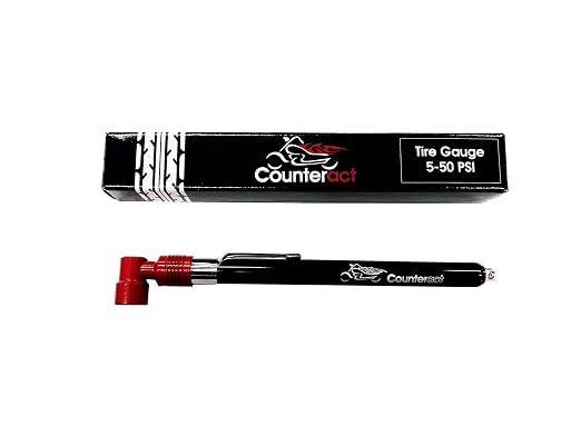 Counteract MKPG-D Analog Tire Air Pressure Gauge for Motorcycle and ATV Tires, 5-50psi, Red 90 Degree Head, Black Anodized Body, Durable Metal Construction