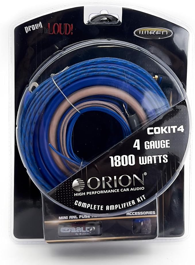 ORION Cobalt COKIT4 4-Gauge CCA Amp Wiring Kit, 100% American Wire Gauge (AWG) Standard, High Current Amplifier Install Kit with Fuse Holder, RCA Cable & Speaker Wire for Car Audio Systems