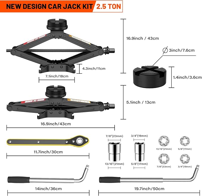 Car Jack Kit 2.5 Ton, Universal Scissor Car Jack, Portable Tire Changing Kit for Car SUV MPV