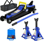 Set of 5 Floor Jack and Jack Stands, 2 Ton(4400lb) Low Profile Floor Jack,2 Piece 3T Jack Stand &12 Piece Tire Repair Kit Heavy Duty Steel Racing Floor Jacks with Single Piston Quick Lift Pump