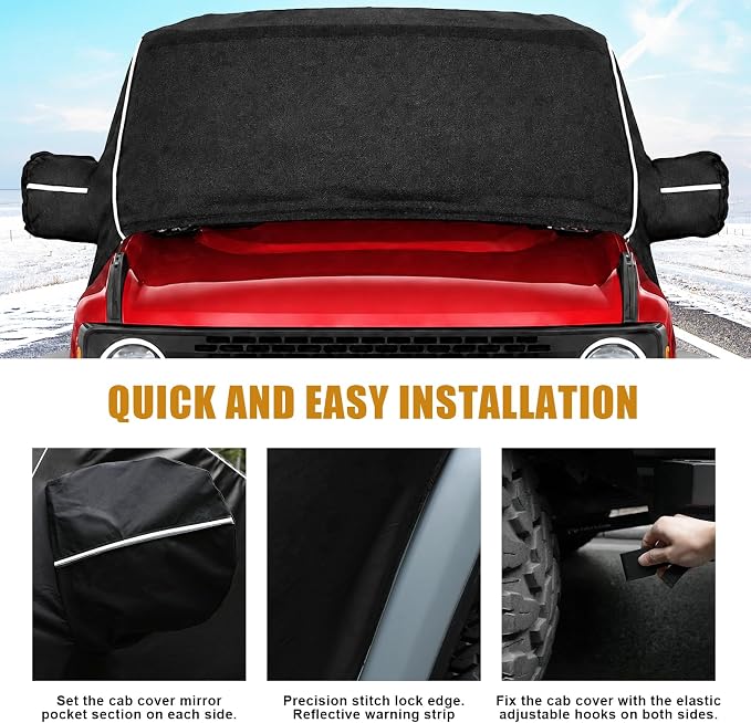 600D Cab Cover Windproof Sunshade Cover Compatible with 2021-2024 Ford Bronco 2 Door, 6-Layer Protection Frost Wiper & Mirror Covers Protect from Sunshine, UV, Snow, Rain(Not fit Bronco Sport)