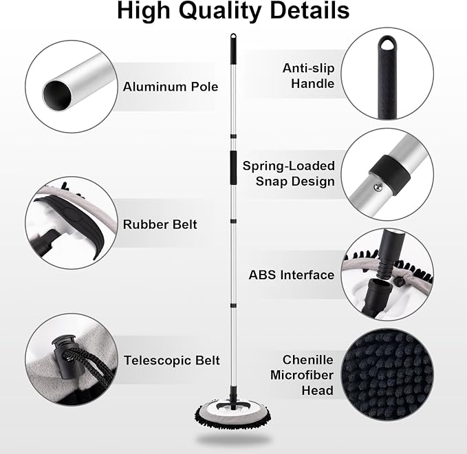 62" Car Wash Brush Kit Mitt Mop Sponge with Long Handle Chenille Microfiber Car Cleaning Brush Kit Supplies Car Washing Mop Kit Car Care Kit of Scratch-Free Replacement Head for Car RV Truck