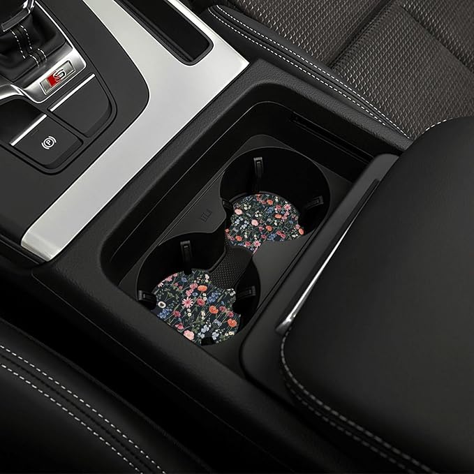 Wildflower Car Steering Wheel Cover + 2 Cute Floral Car Coasters 15 Inch | Multicolor Wildflower Steering Wheel Cover Anti-Slip Breathable Universal for Suitable for Men Women