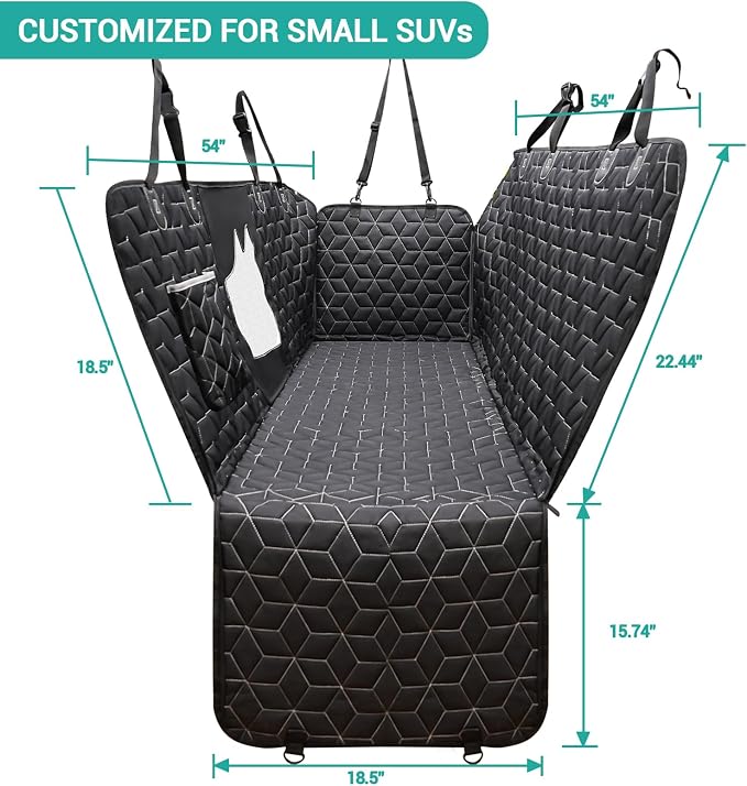 Dog Car Seat Cover for Back Seat, 54" Waterproof Dog Car Hammock with Mesh Window and Side Flaps, 600D Oxford Fabric Pet Seat Protector for Cars, SUVs & Mid-Size Trucks, Black
