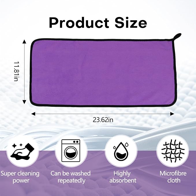 3PCS Car Microfiber Towels, 23.62"×11.81" Lint-Free Microfiber Towels for Cars Wash Drying, Super Absorbent Cleaning Cloths, Reusable Washing & Detailing Towel, Car Cleaning Supplies (Purple)