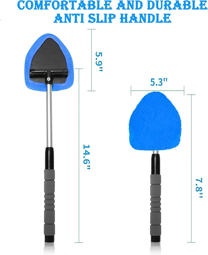 Car Windshield Cleaner Tool with Reusable Microfiber Pads Extendable Handle(1, Blue)