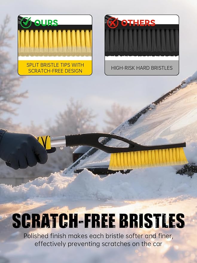 27" Snow Brush and Ice Scrapers for Car Windshield, Yellow, 2 Pack | Detachable Windshield Scraper, Snow Removal Tool with Ergonomic Foam Grip for Cars, Trucks, SUVs