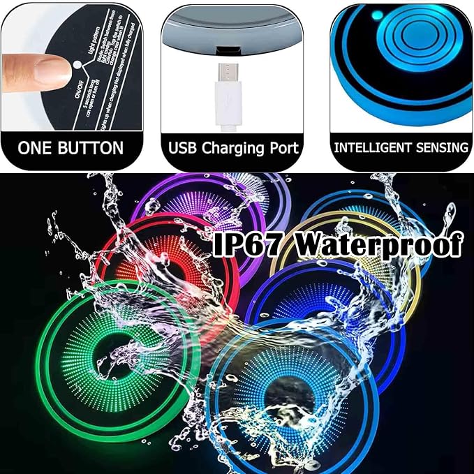 2PCS LED Car Cup Holder Lights, Car Coasters for Cup Holders 7 Colors Changing USB Charging Mat Waterproof Cup Pad, Car Gifts for Men & Women