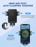 Wireless Car Charger, 15W Fast Charging Car Mount Auto-Clamping Car Charger, Dashboard Windshield Phone Holder Compatible with iPhone 16 15/14/13/13 Pro/12 Pro12/11/X, Samsung S23/S22/S10/S9/S8