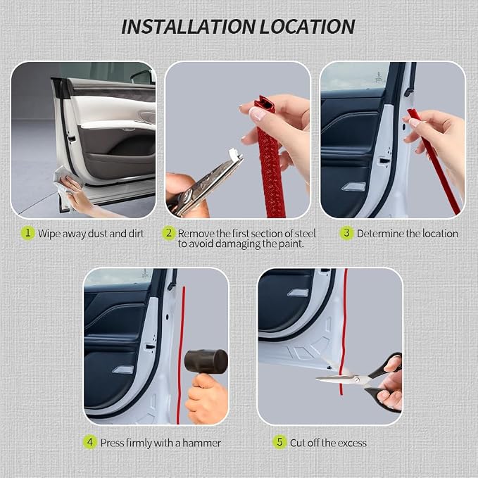 16.4FT(5M) Car Door Edge Guards, Car Door Protector, Rubber U Shape Car Trim Door Protectors Seal, Car Exterior Accessories Aluminum Boat Edge Trim Guards No Glue Required for Most Cars (Red)