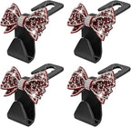 Zpana Bling Car Headreat Hook, 2PCS Crystal Rhinestone Cute Bow Vehicle Seat Back Hanger Storage for Purses Bags Grocery, Diamond Auto Rear Seat Organizer, Universal for SUV Truck Sedan (Red)