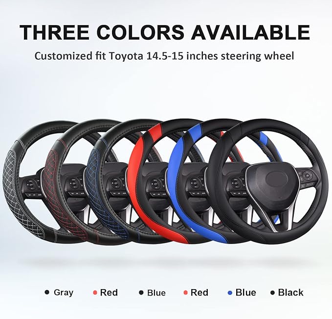 Customized Auto Car Steering Wheel Cover for Toyota Rav4 Corolla Camry Highlander (Black+Red)