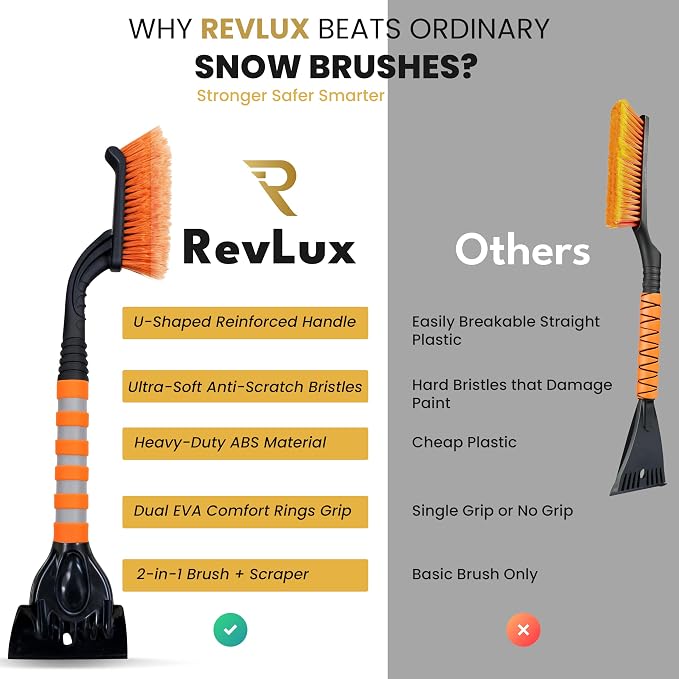 27” Snow Brush and Ice Scraper for Car Windshield – Heavy Duty Snow Remover for Cars, SUVs & Trucks | Soft Non-Scratch Bristles | Detachable ABS Ice Scraper | Winter Windshield Cleaning Tool