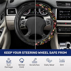 Vintage Floral Music Steering Wheel Cover, Polyester Car Wheel Grip, Universal 15 Inch for Cars SUVs Trucks