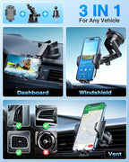 [True Military-Grade] Car Phone Holder [Upgraded Strongest Suction&Clip] Cell Phone Mount for Dashboard Windshield Vent Kit, Truck Cradle Stand for iPhone 17 Pro Max 16 15 14 Android,Ink Black